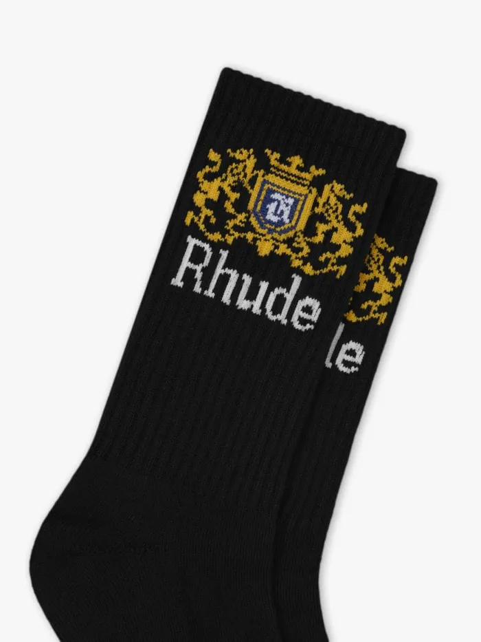 Men Rhude Socks CREST LOGO SOCK Blackwhiteyellow Men Rhude Socks CREST LOGO SOCK Blackwhiteyellow