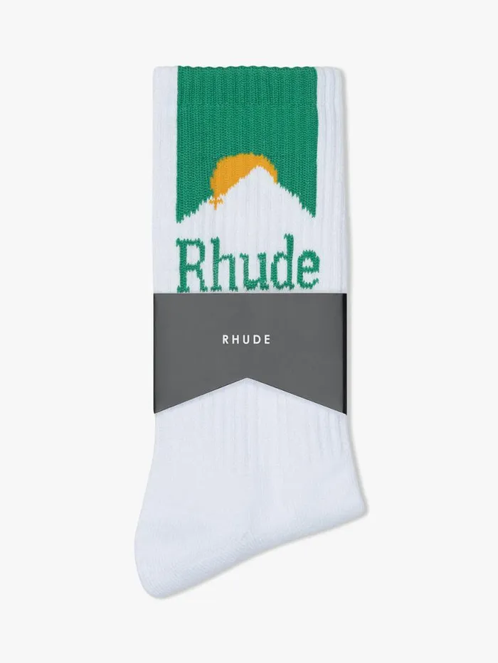 Men Rhude Socks MOONLIGHT SPORT SOCKS Whitegreenyellow