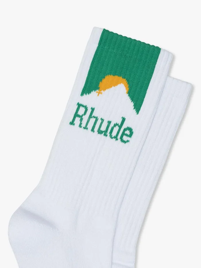 Men Rhude Socks MOONLIGHT SPORT SOCKS Whitegreenyellow