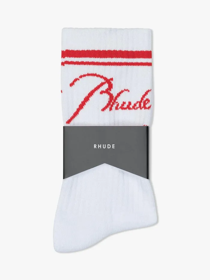Men Rhude Socks SCRIPT LOGO SOCK Whitered