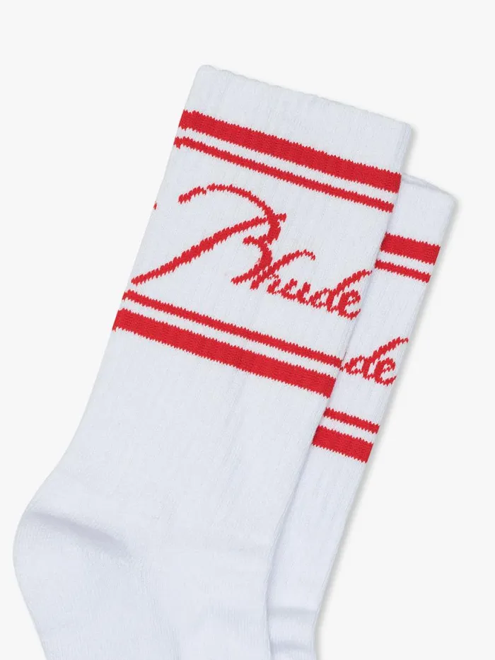 Men Rhude Socks SCRIPT LOGO SOCK Whitered