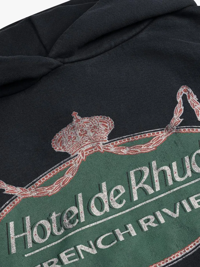 Men Rhude Sweatshirts RIVIERA HOODIE Vtg Black