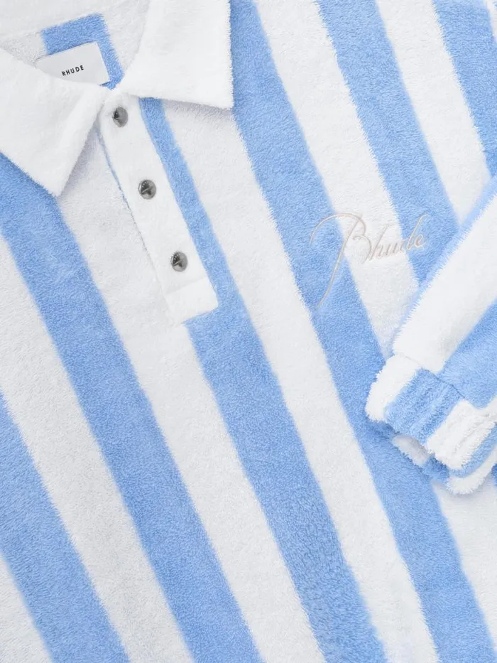 Men Rhude Sweatshirts STRIPED LOOP TERRY POLO Whitelight Blue