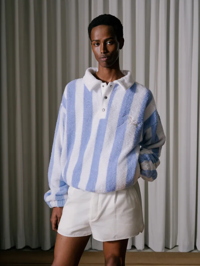 Men Rhude Sweatshirts STRIPED LOOP TERRY POLO Whitelight Blue