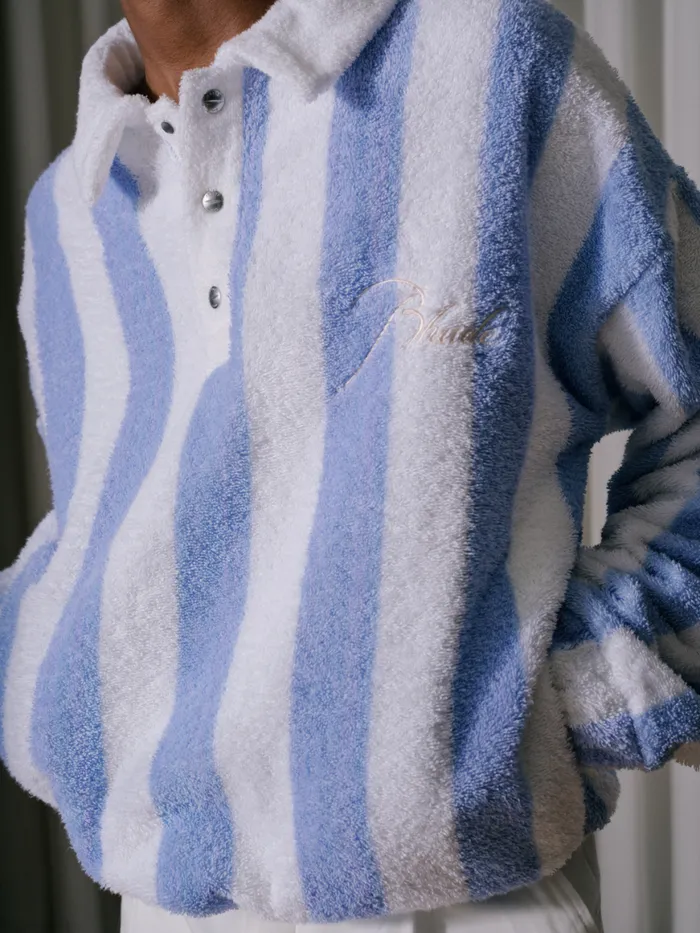 Men Rhude Sweatshirts STRIPED LOOP TERRY POLO Whitelight Blue