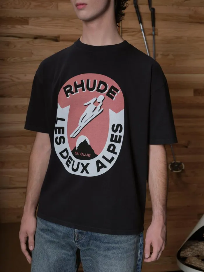 Men Rhude Tees LES DEUX ALPES TEE Vtg Black Men Rhude Tees LES DEUX ALPES TEE Vtg Black