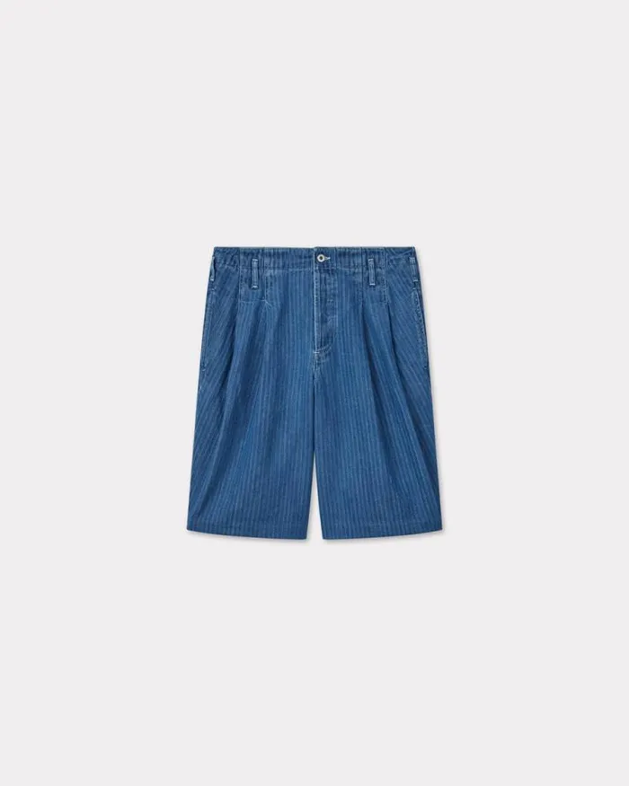 Men School Boy Shorts In Japanese Denim Stone Bleached Blue Denim Kenzo Pants And Shorts