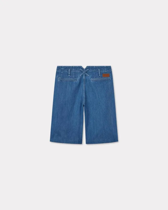 Men School Boy Shorts In Japanese Denim Stone Bleached Blue Denim Kenzo Pants And Shorts