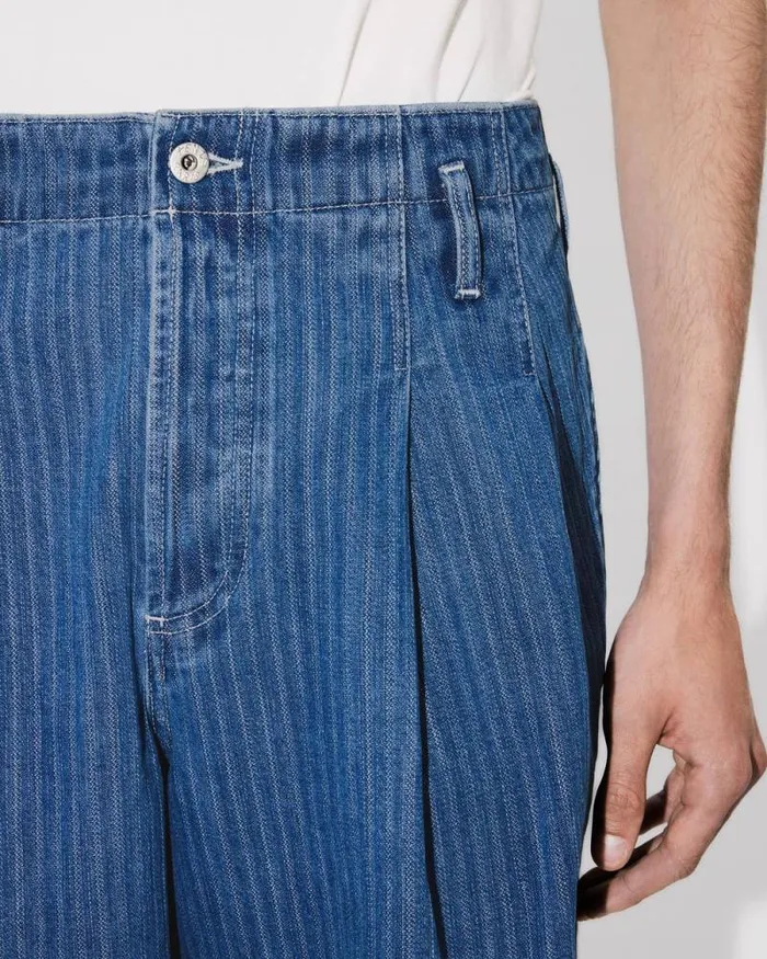 Men School Boy Shorts In Japanese Denim Stone Bleached Blue Denim Kenzo Pants And Shorts