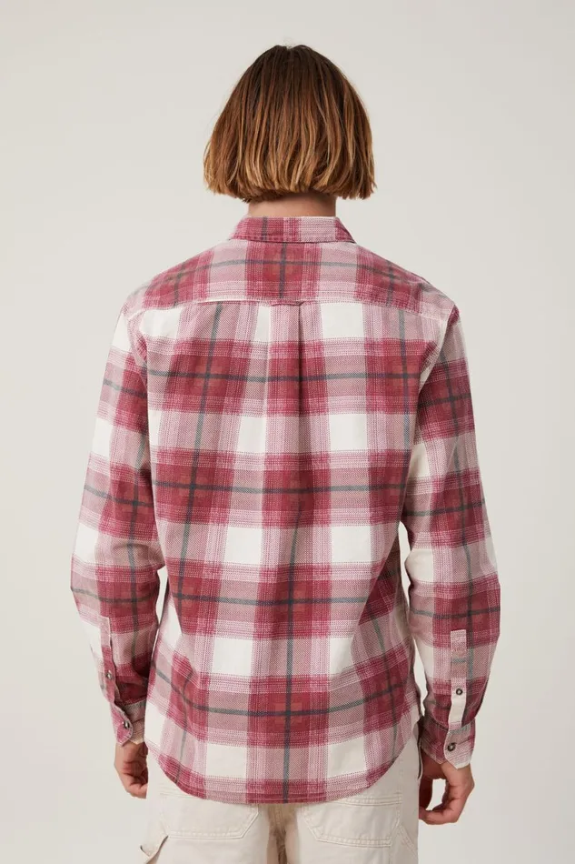 Men Shirts and Polos Cotton On Aberdeen Long Sleeve Shirt Vintage Red Check