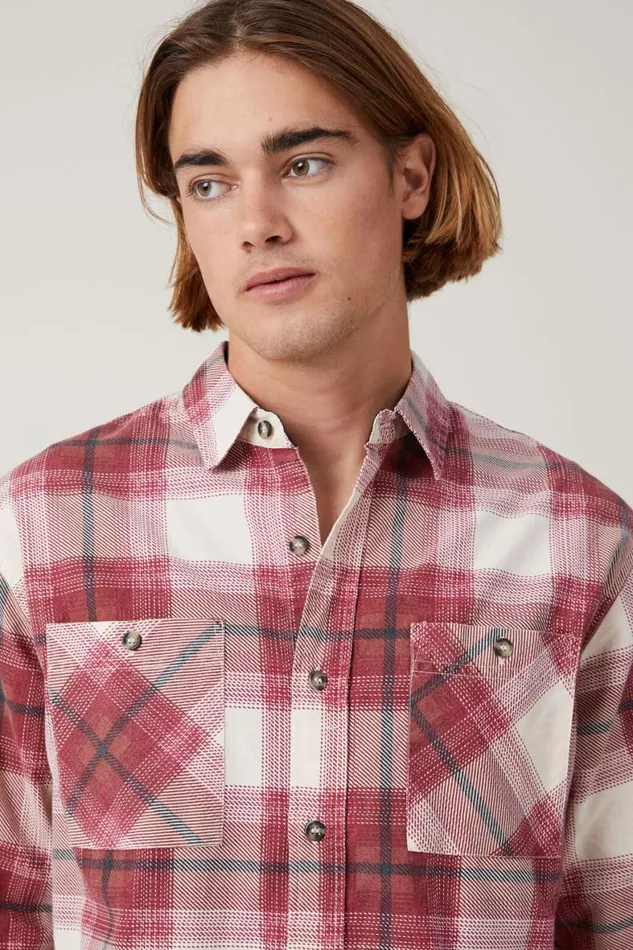 Men Shirts and Polos Cotton On Aberdeen Long Sleeve Shirt Vintage Red Check