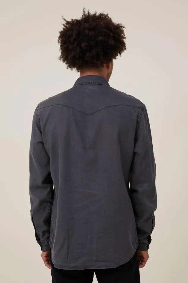 Men Shirts and Polos Cotton On Dallas Long Sleeve Shirt Vintage Black