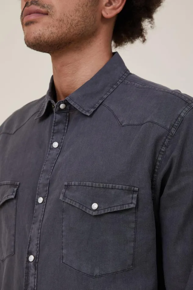 Men Shirts and Polos Cotton On Dallas Long Sleeve Shirt Vintage Black