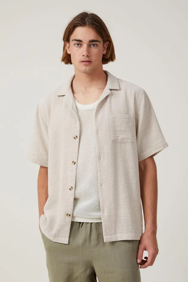 Men Shirts and Polos Cotton On Palma Short Sleeve Shirt Ecru