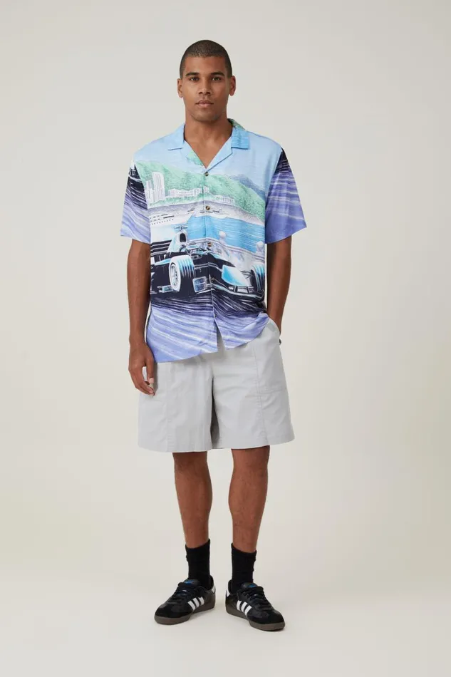Men Shirts and Polos Cotton On Pit Stop Short Sleeve Shirt Blue Moon