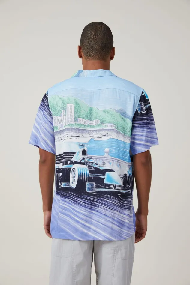 Men Shirts and Polos Cotton On Pit Stop Short Sleeve Shirt Blue Moon