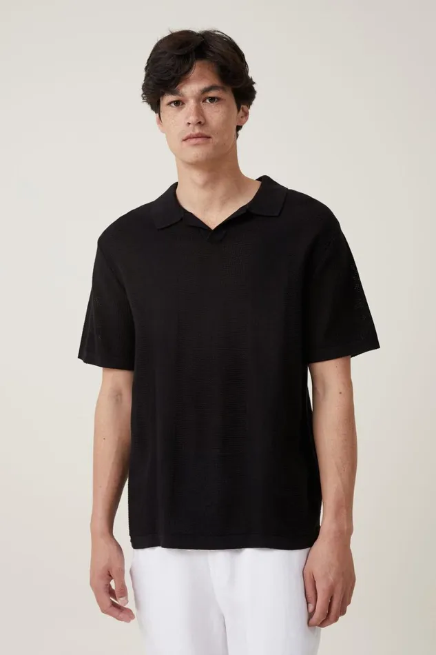 Men Shirts and Polos Cotton On Resort Short Sleeve Polo Black