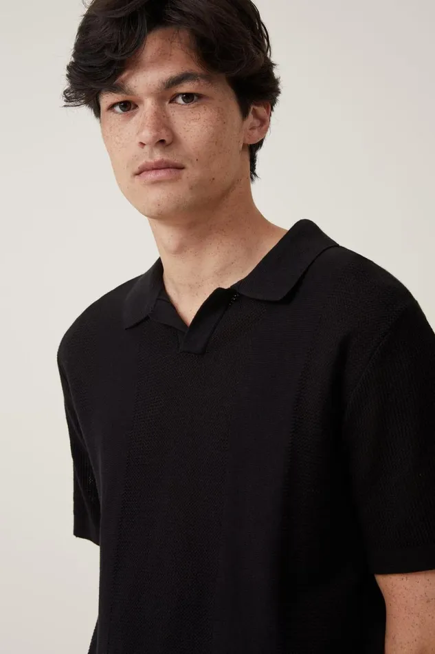 Men Shirts and Polos Cotton On Resort Short Sleeve Polo Black
