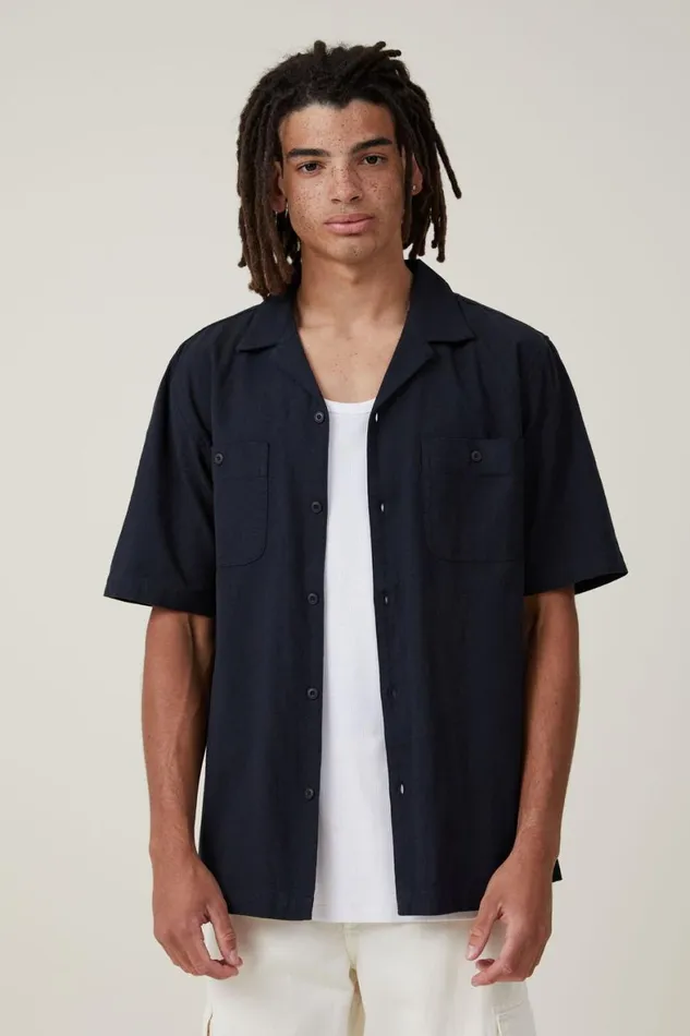 Men Shirts and Polos Cotton On Utility Short Sleeve Shirt Black