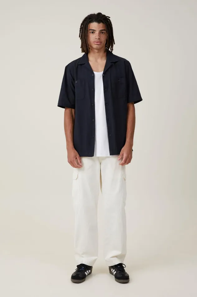 Men Shirts and Polos Cotton On Utility Short Sleeve Shirt Black