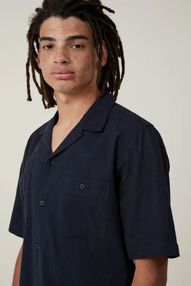 Men Shirts and Polos Cotton On Utility Short Sleeve Shirt Black