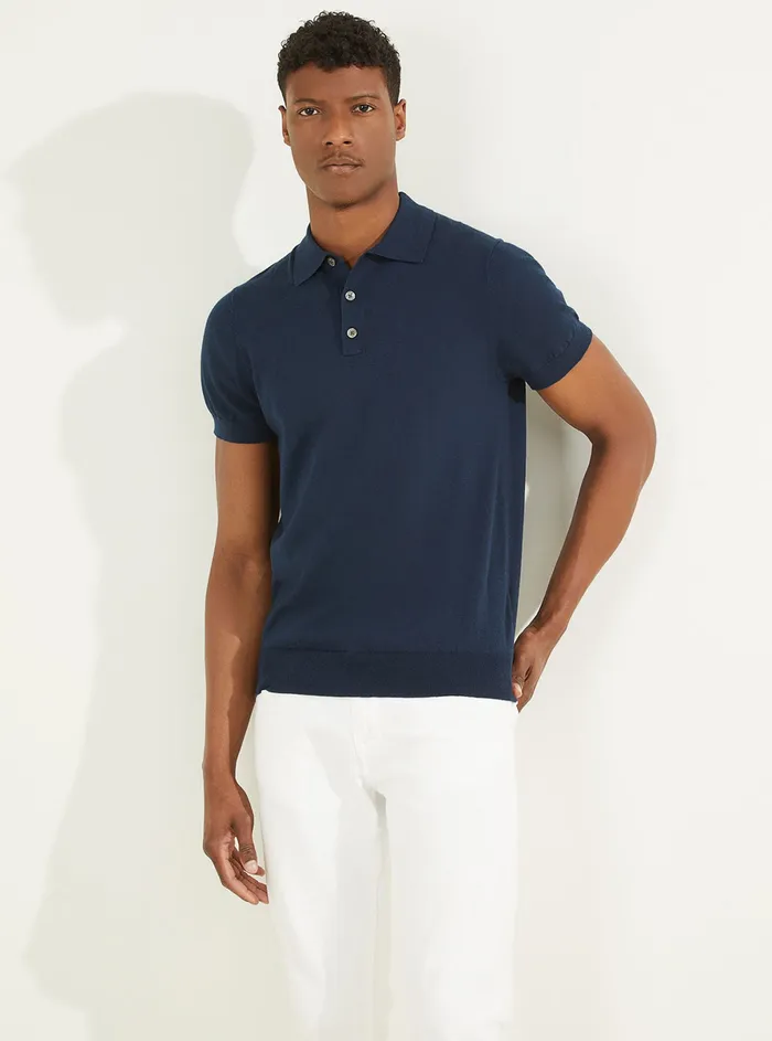 Men Shirts GUESS Silk Blue Bryan Polo Tshirt