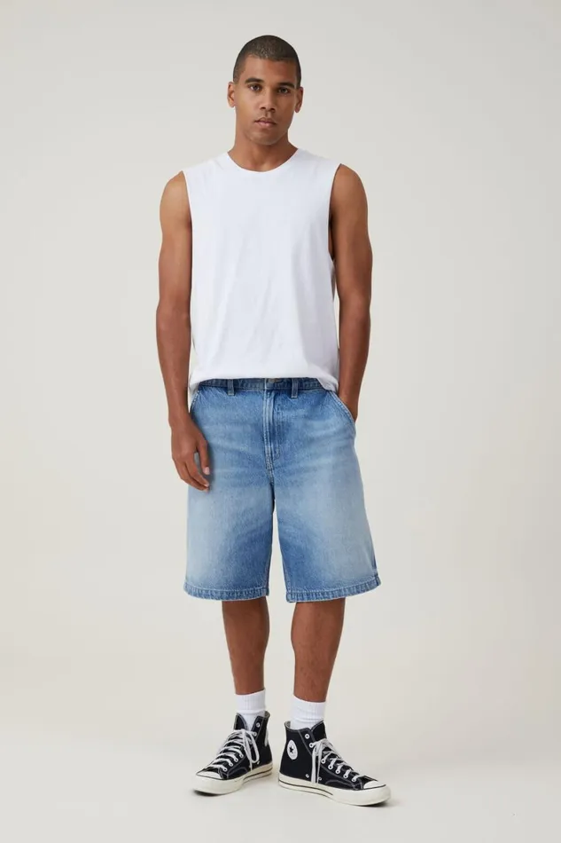 Men Shorts Cotton On Baggy Denim Short Cannonball Blue