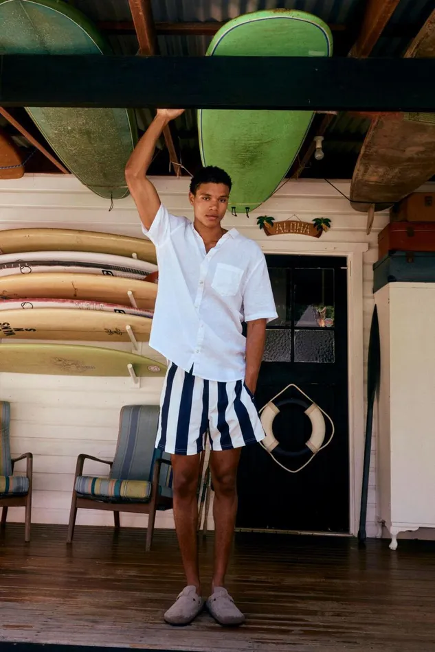 Men Shorts Cotton On Stretch Swim Short Navy Resort Stripe