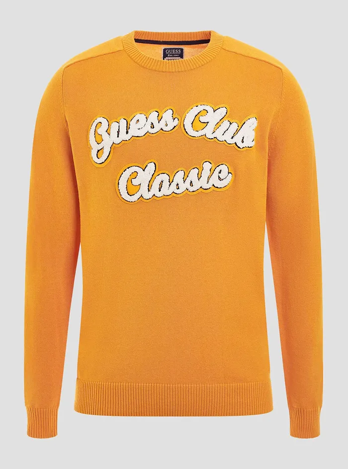 Men Sweaters and Knits GUESS Burned Caramel Rick Varsity Jumper