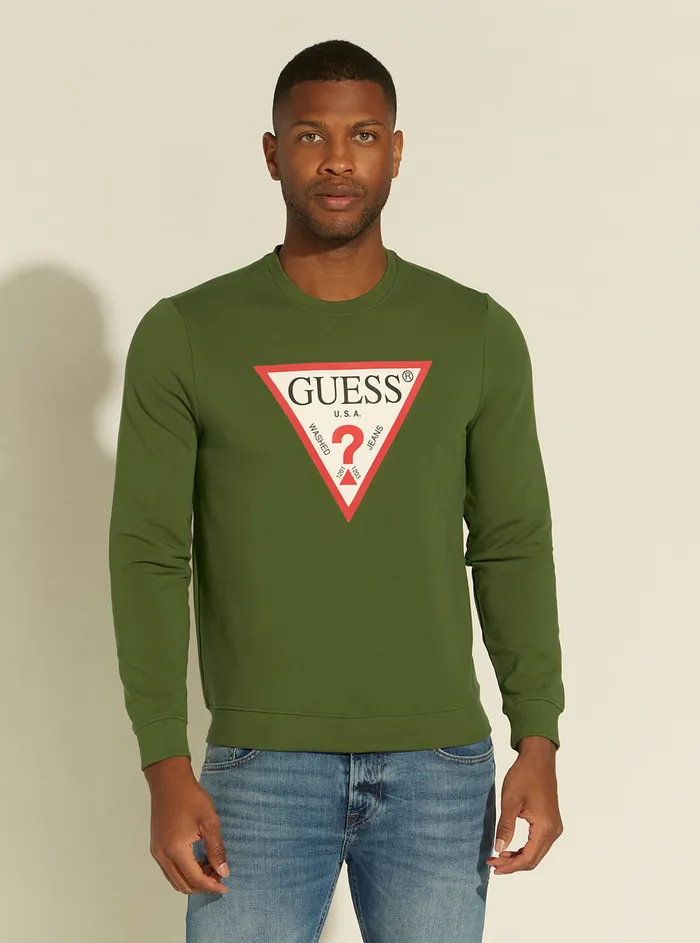 Men Sweaters and Knits GUESS Green Audley Fleece Jumper