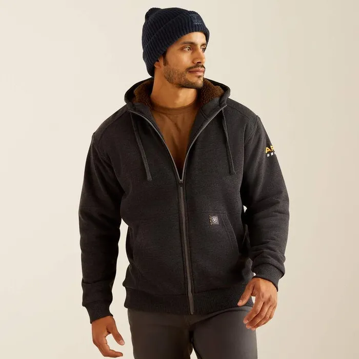 Men Sweatshirts and Hoodies Ariat Rebar AllWeather SherpaLined Full Zip Hoodie Charcoal Heather