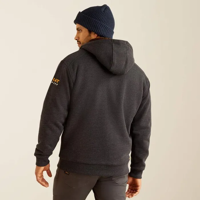 Men Sweatshirts and Hoodies Ariat Rebar AllWeather SherpaLined Full Zip Hoodie Charcoal Heather