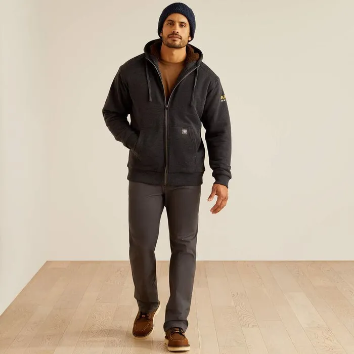 Men Sweatshirts and Hoodies Ariat Rebar AllWeather SherpaLined Full Zip Hoodie Charcoal Heather