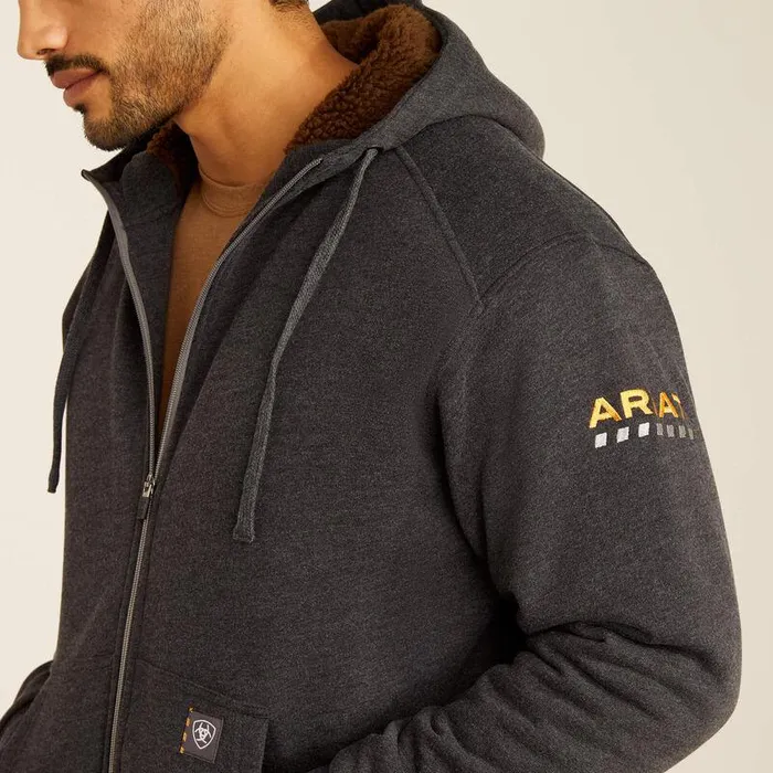 Men Sweatshirts and Hoodies Ariat Rebar AllWeather SherpaLined Full Zip Hoodie Charcoal Heather