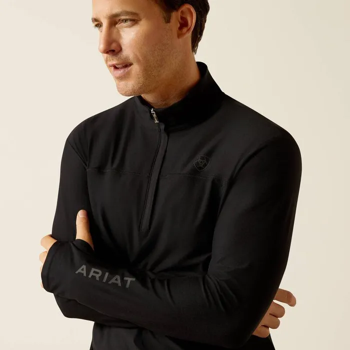 Men TShirts and Polos Ariat Lowell 30 14 Zip Baselayer Black
