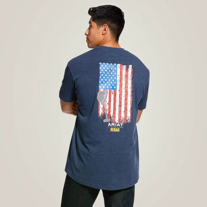 Men TShirts and Polos Ariat Rebar Cotton Strong American Grit Graphic TShirt Navy Heather