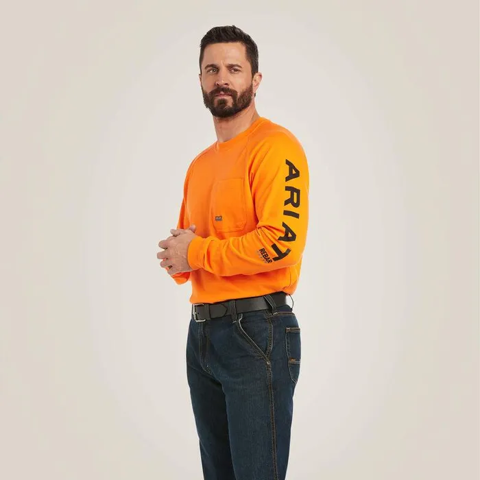 Men TShirts and Polos Ariat Rebar Cotton Strong Graphic TShirt Safety Orangeandblack