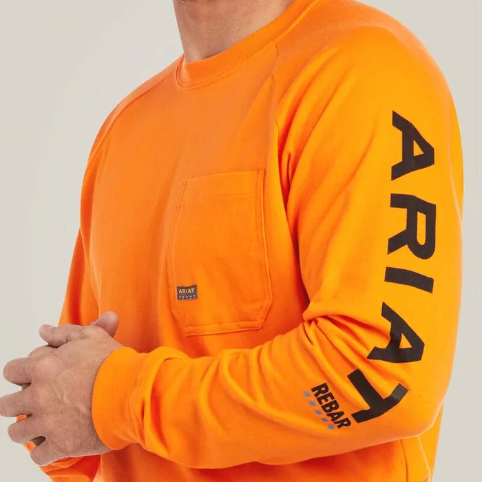 Men TShirts and Polos Ariat Rebar Cotton Strong Graphic TShirt Safety Orangeandblack