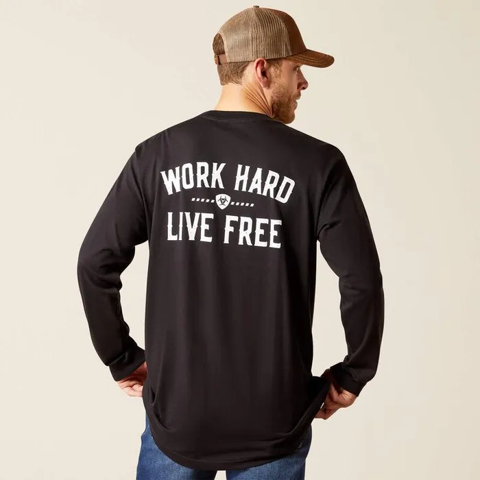 Men TShirts and Polos Ariat Rebar Cotton Strong Work Hard Live Free TShirt Black