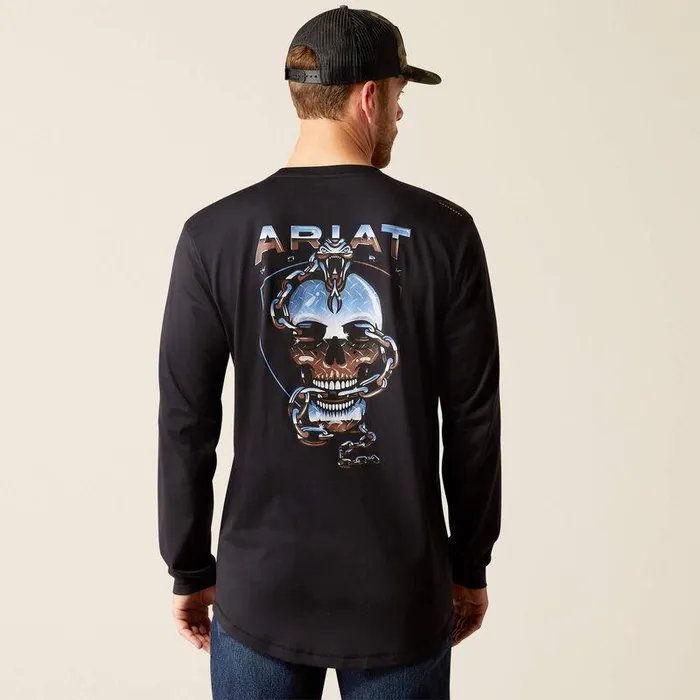 Men TShirts and Polos Ariat Rebar Workman Chrome Skull TShirt Black