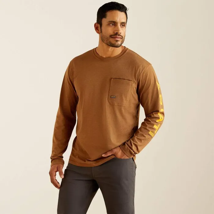 Men TShirts and Polos Ariat Rebar Workman Logo TShirt Rebar Khaki Heatherrebar Orange