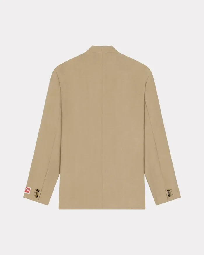 Men Tailored Kimono Jacket In Virgin Wool Dark Beige Kenzo Jackets And Coats