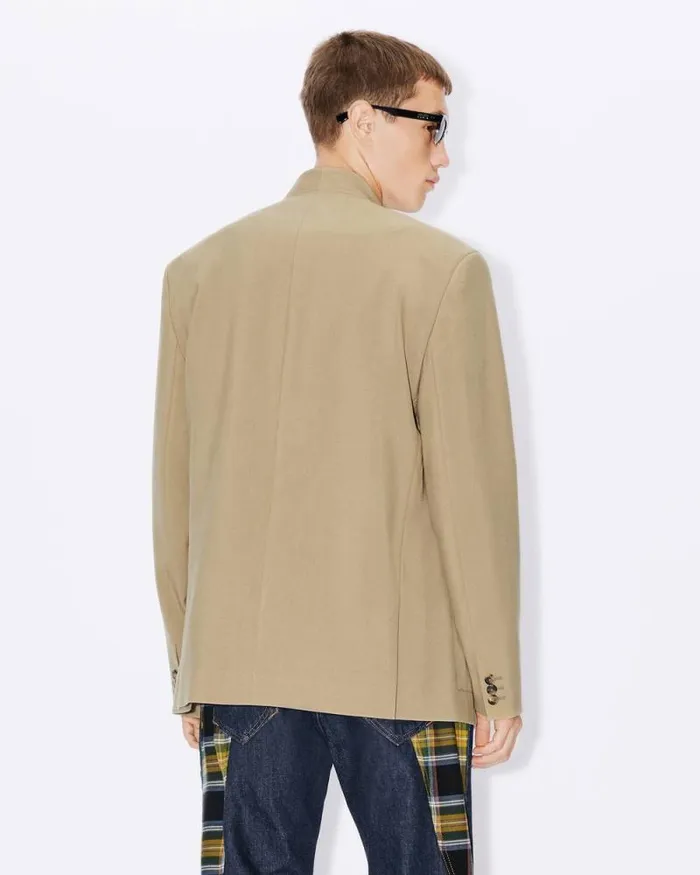 Men Tailored Kimono Jacket In Virgin Wool Dark Beige Kenzo Jackets And Coats