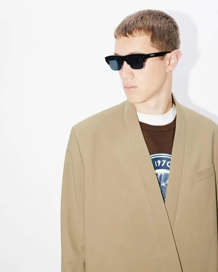 Men Tailored Kimono Jacket In Virgin Wool Dark Beige Kenzo Jackets And Coats