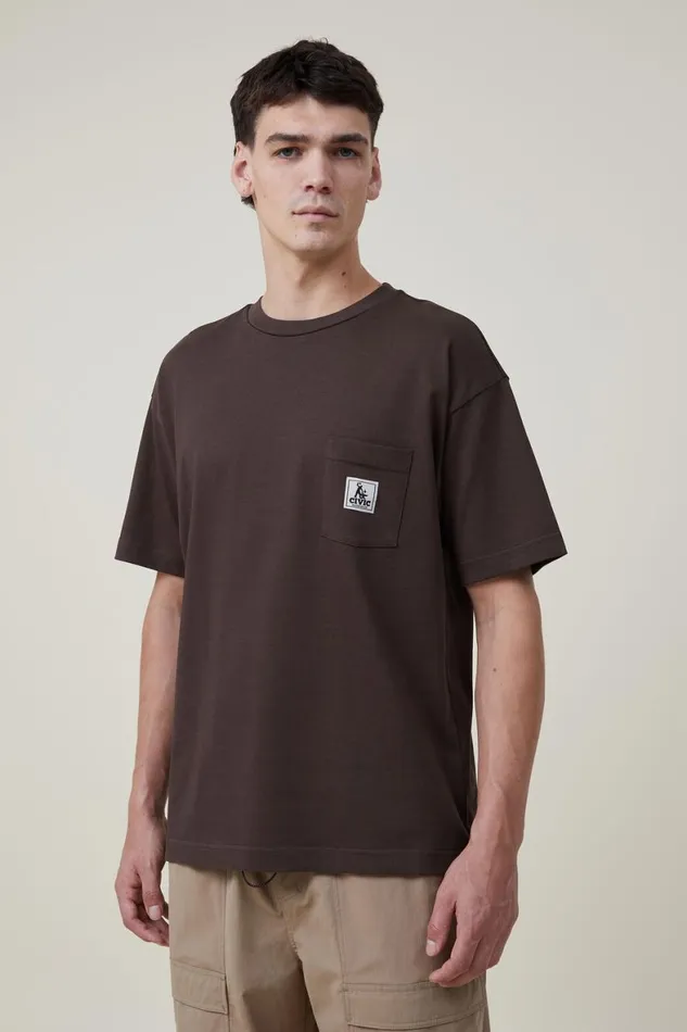 Men Tees and Tanks Cotton On Box Fit Pocket TShirt Ashen Browncivic Outerwear