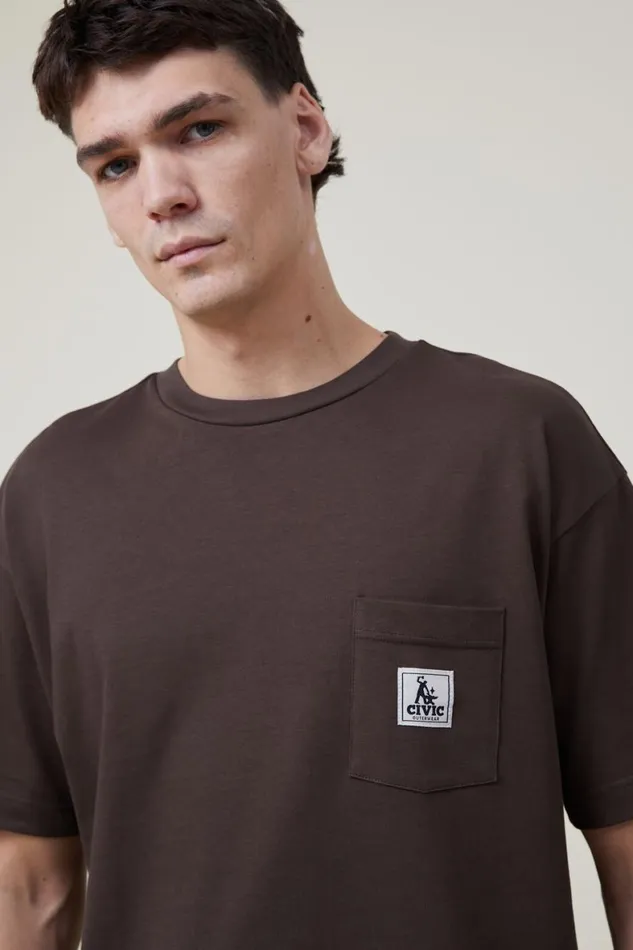 Men Tees and Tanks Cotton On Box Fit Pocket TShirt Ashen Browncivic Outerwear
