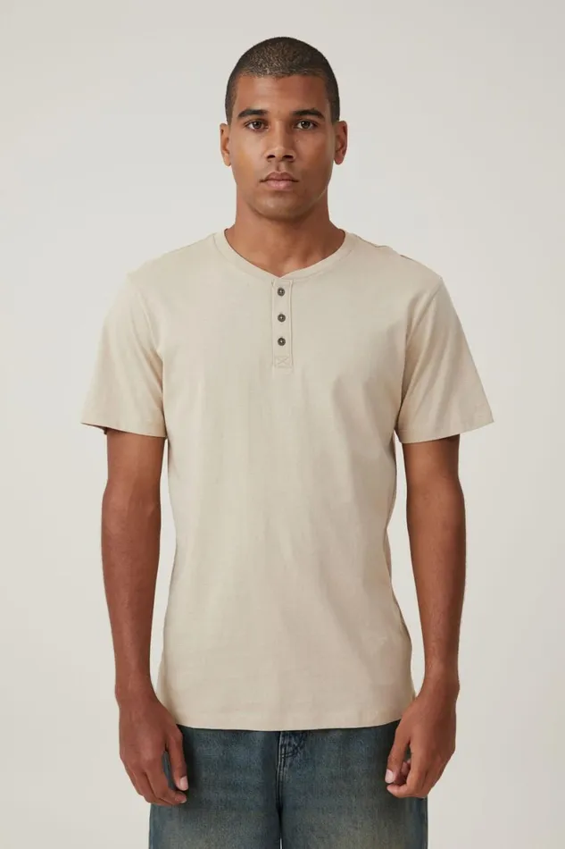 Men Tees and Tanks Cotton On Organic Henley TShirt Stone Clay