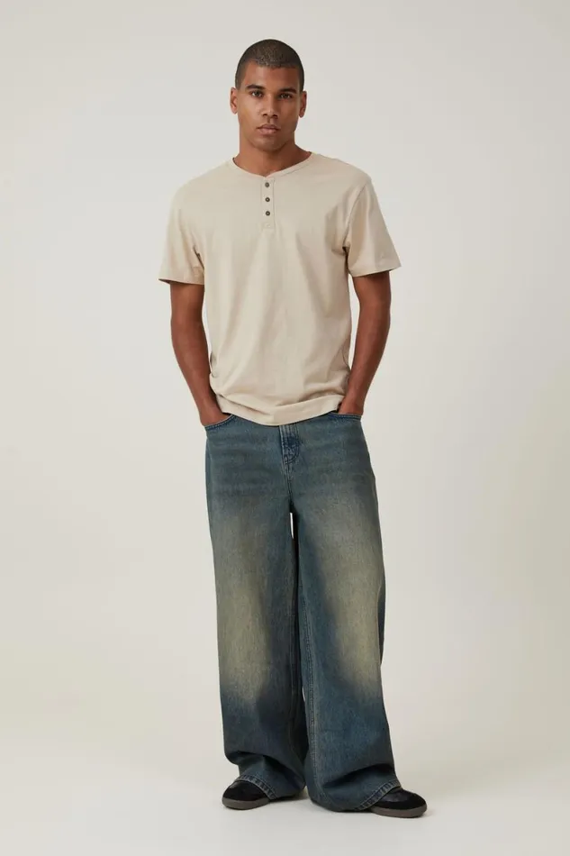 Men Tees and Tanks Cotton On Organic Henley TShirt Stone Clay