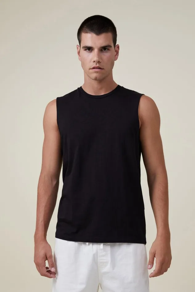 Men Tees and Tanks Cotton On Organic Muscle Black