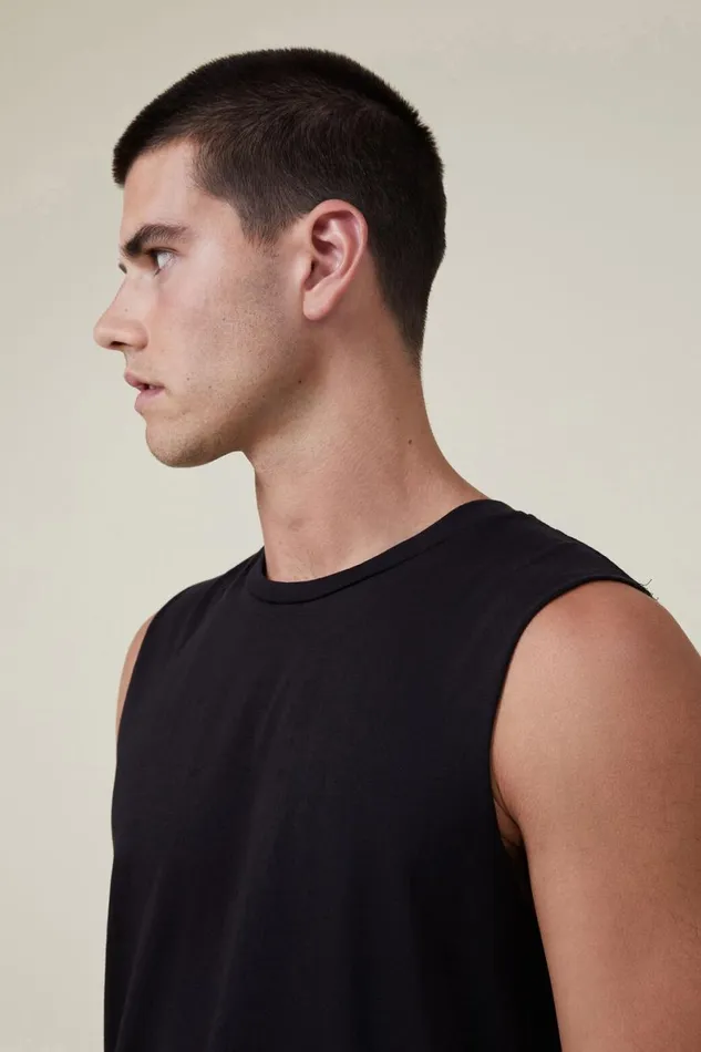 Men Tees and Tanks Cotton On Organic Muscle Black